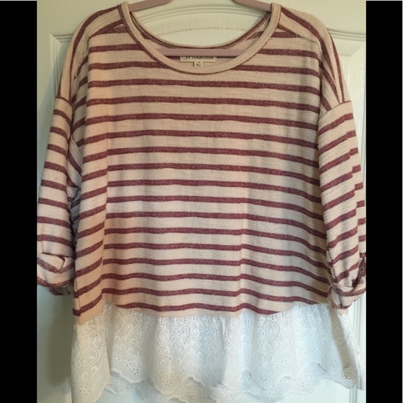 By Together Tops - Boutique Striped Top with Eyelet Ruffle